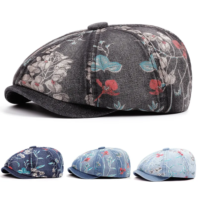 

Chic Retro Denim Cotton Hat Unisex Beret Octagon Baker Caps Retro Luxury Designer Hats Casual Brand Cap Beret Male Gorras Hombre