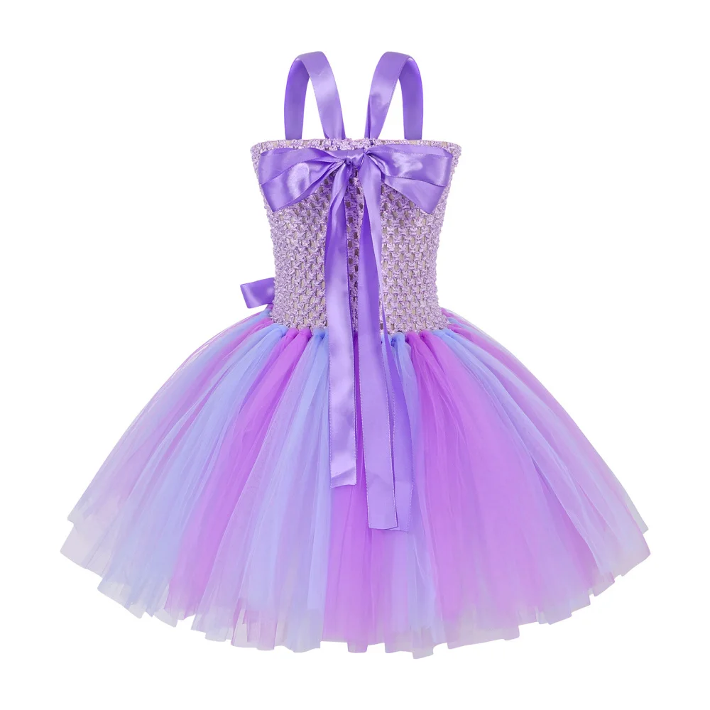 Jurebecia Mermaid Dress Girls Halloween Princess Party Dress Up Tulle Mesh Rainbow Tutu Skirt Fish Scale Sequin Outfits