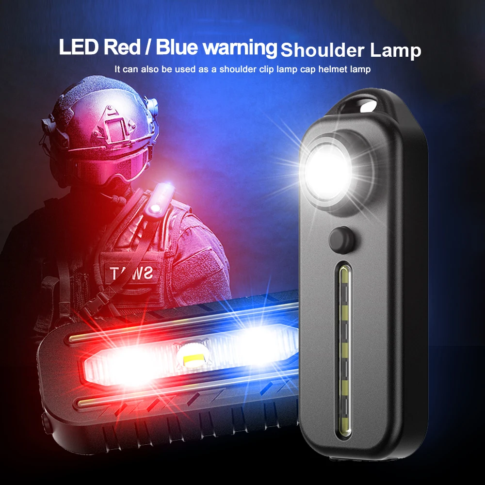 Mini Led Rood Blauw Schouderclip Lamp Veiligheid Waarschuwing Politie Licht Usb Oplaadbare Helm Lantaarn