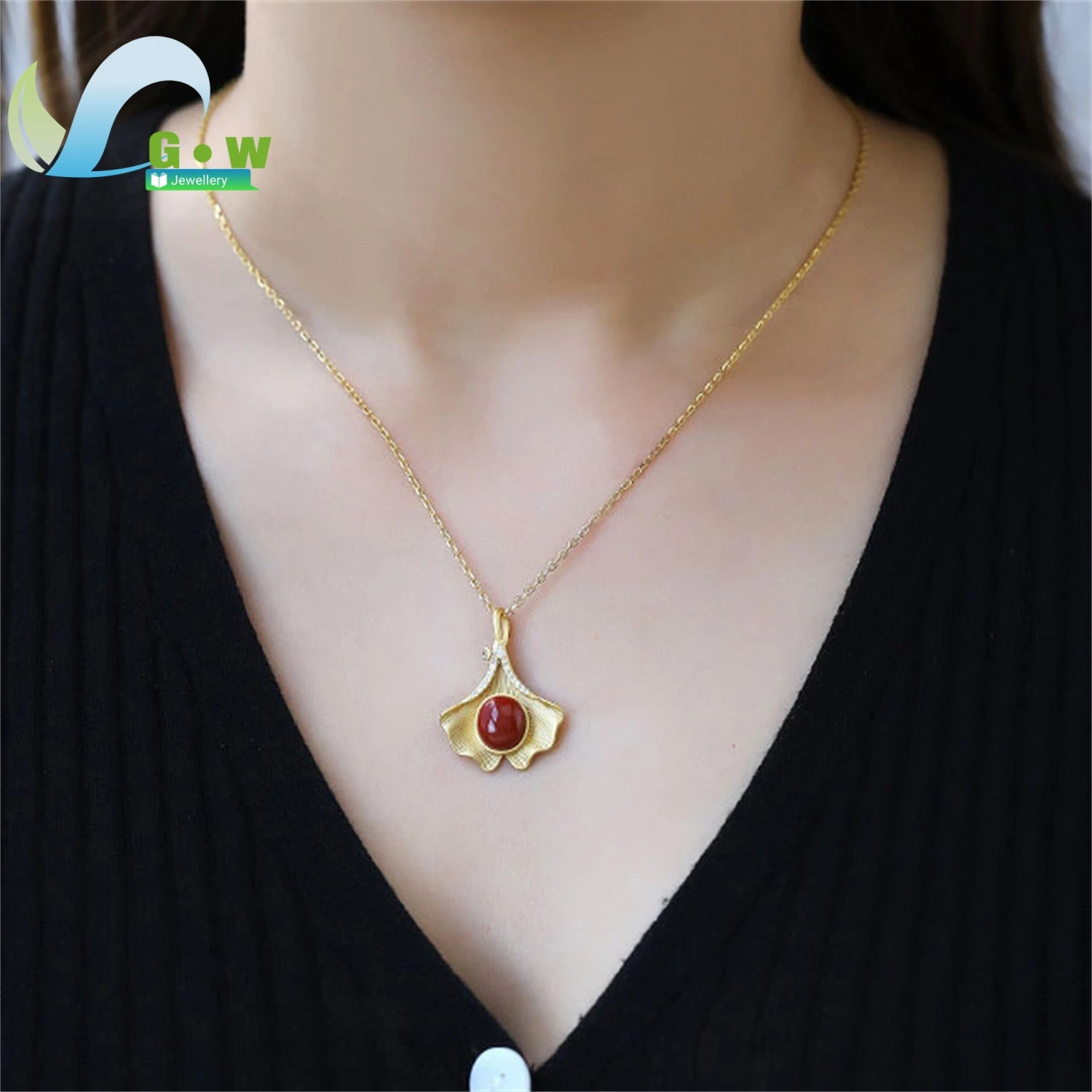 

Красивый лист гинкго в форме чистого серебра, позолоченный нефритовый камень, уникальный дизайн, подарок для женщин и девочек, ювелирные изделия на день рождения, годовщину