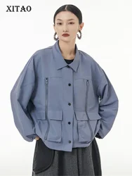 XITAO Vintage Jacket Fashion Pocket Single Breast Full Sleeve 2024 Spring Minority Loose Solid Color Jacket Coat WLD8999