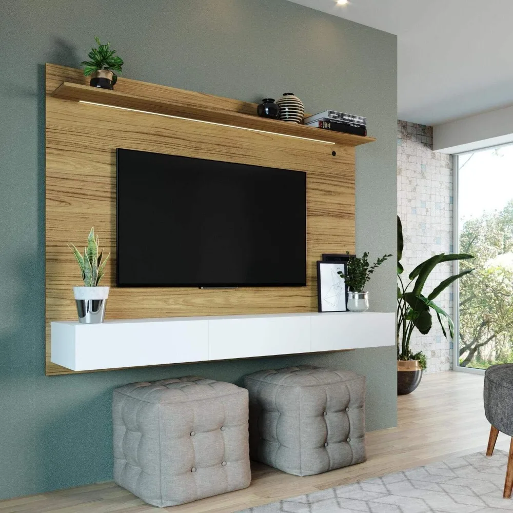 

Wall TV Stand, Mounted Entertainment Center Floating TVs Panel, Home Theater with LED Strip, Pull-Out Drawers, Wall TV Stand