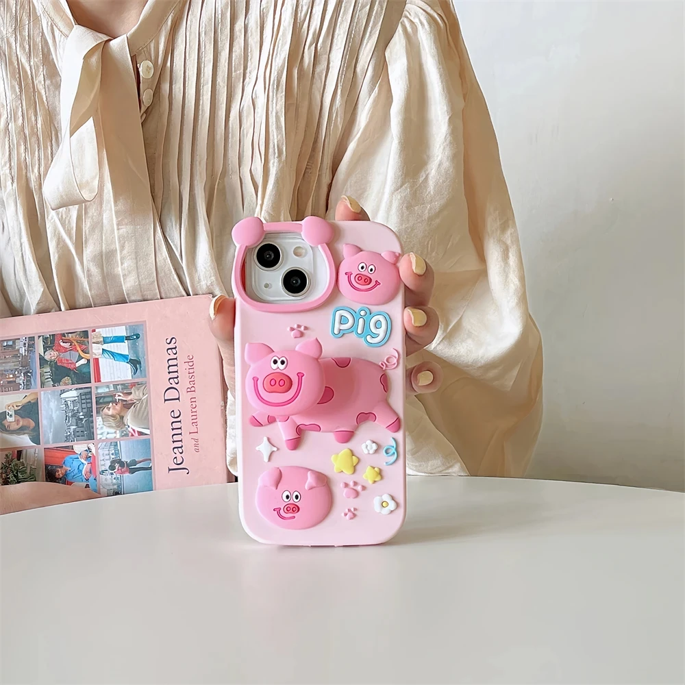 

3D Cute Cartoon Funny Spring Pig Soft Silicone Cell Phone Case, Back Cover Skin, iPhone 11, 12, 13, 14, 15 Pro Max