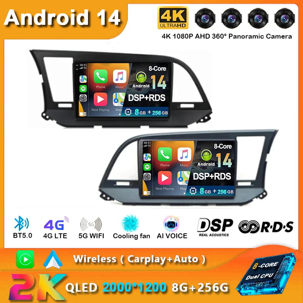 

Android 14 Car Radio For Hyundai Elantra 6 2018 2019 2020 Navigation GPS Multimedia Video Player Stereo wireless Carplay Auto