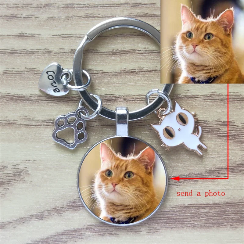 Classic Time Gemstone Cat Keychain Customized Cute Animal Pet Paw Print I Love Cat Keyring Men Women Fashion Alloy Memorial Gift