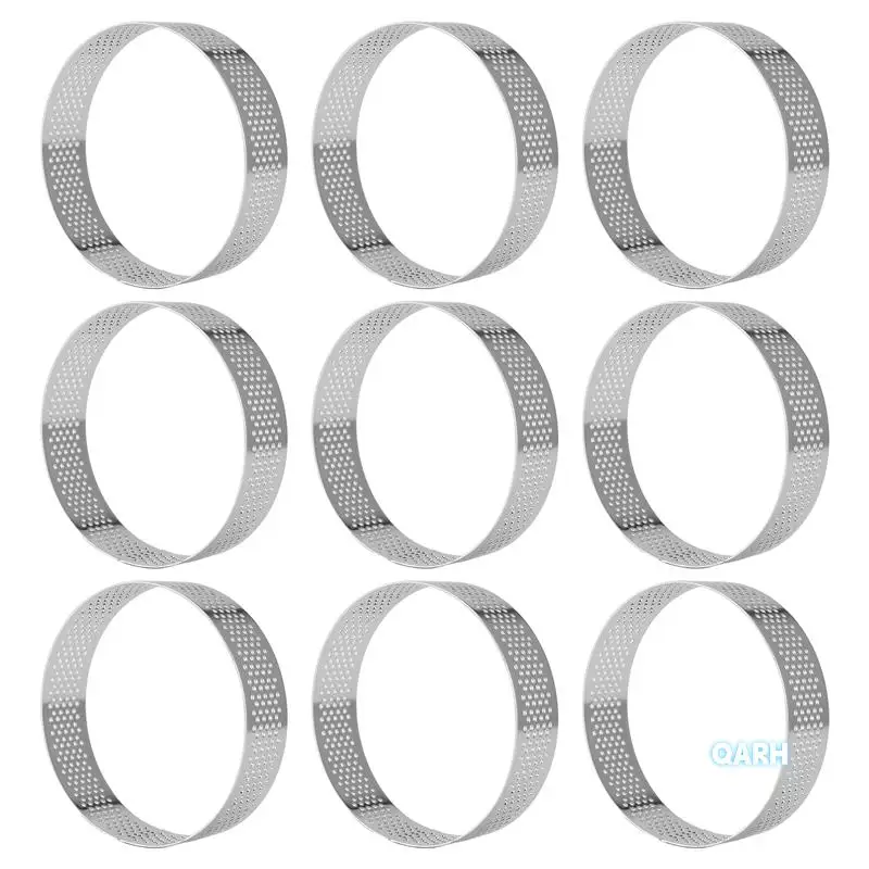 Paquet de 9 anneaux à tarte ronds, anneaux à Mousse, anneaux à Mousse perforés résistants à la chaleur en acier inoxydable, moule à anneau rond en métal
