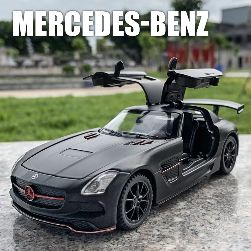 1:32 Benzs SLS Supercar Alloy Car Model Sound and Light Pull Back Children\'s Toy Collectibles Birthday gift