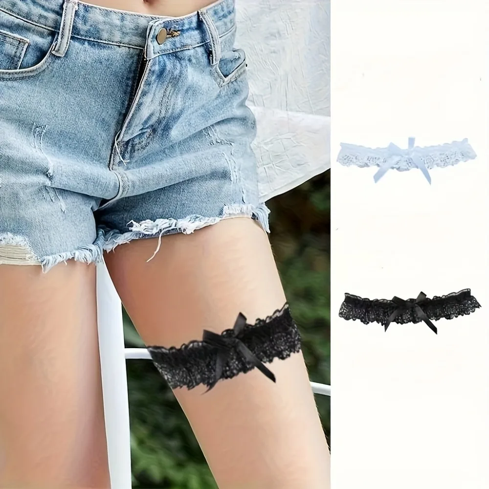 

Сексуальный кружевной пояс для чулок с бантом и эластичной лентой, свадебные аксессуары для бедра, шеи и ноги