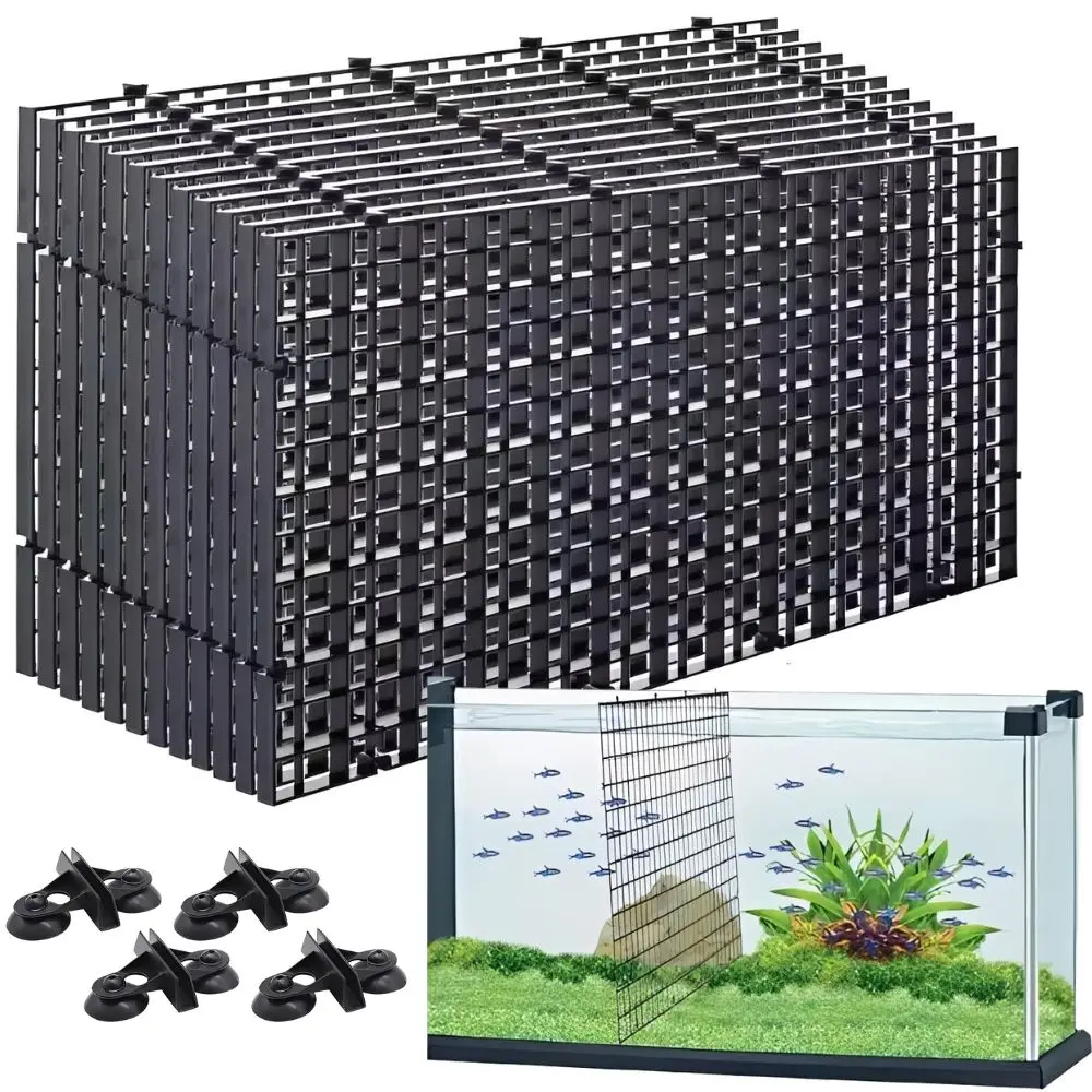 14-teiliges Aquarium-Gitterteiler-Set aus Kunststoff mit Saugclips zur Fischtrennung, Aquascape-Bodenplatte YMY