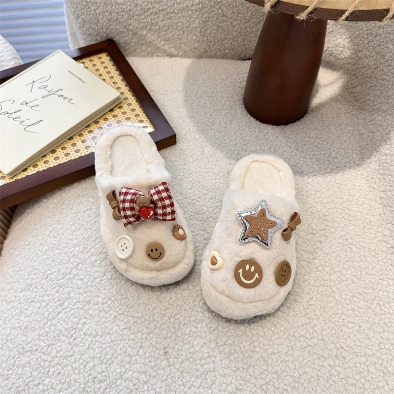 

2025 Winter New Children's Shoes Velvet Warmth Cute Pattern Flat Heel Comfortable Fashion Girls Cotton Slippers