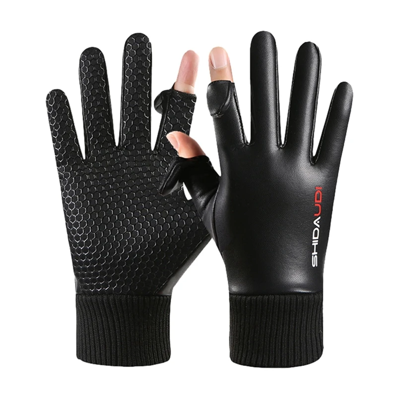 Waterproof Winter Gloves for Motorcycle 2 Finger Flip Windproof Women Men Gloves Velvet Warm Protection Pu Leather Sport Gloves