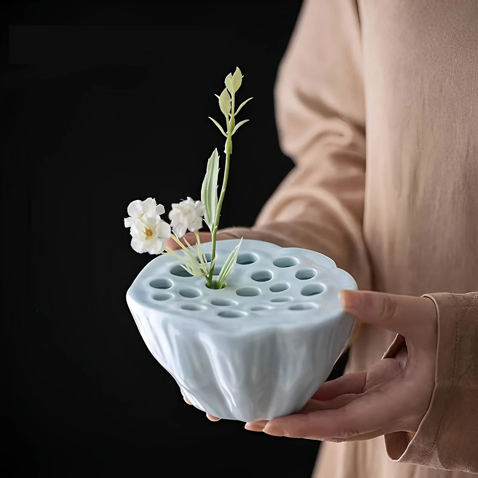 1pc Lotus Ceramic Vase Flower Pot Planter Water Pot Buddhist Mood Tea Set Waterproof Floral Arranging