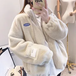 2023 Autumn Winter New Imitation Rex Rabbit Fur Lamb Fur Short Coat Female Plus Fur Thickened Student Loose Everything with Tide