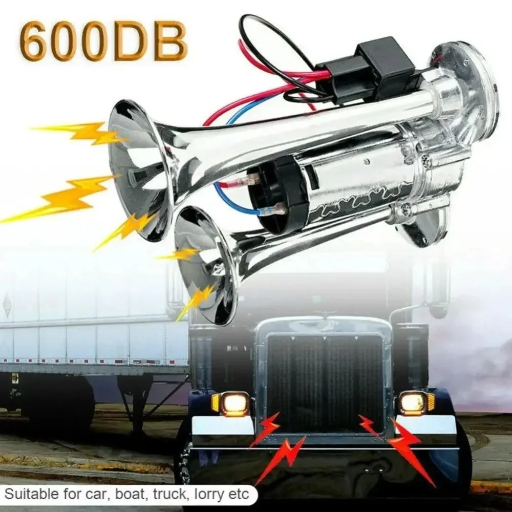 

Double Tube 12V Dual Trumpets Horn High Decibel Stainless Steel Electric Horn 600DB Universal Car Horn Speaker Car Motorcycle