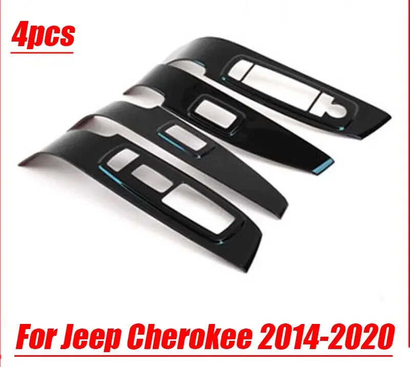 For Jeep Cherokee 2014-2020 Black ABS Window Lock Lift Panel Frame Trims 4Pcs