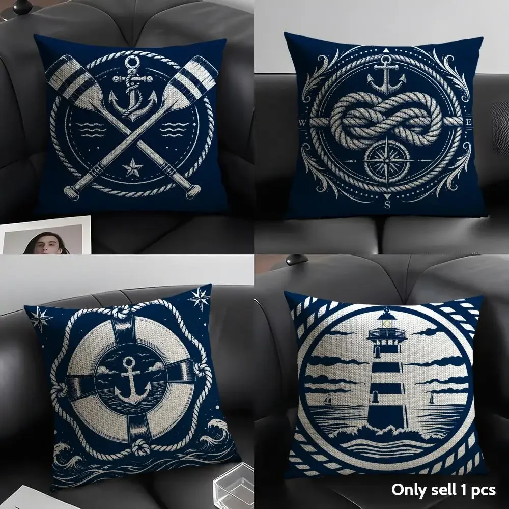 Nautical Theme Throw Pillow Cover for Sofa Ocean Anchor Sailor Coastal Decor Cushion Pillowcase
