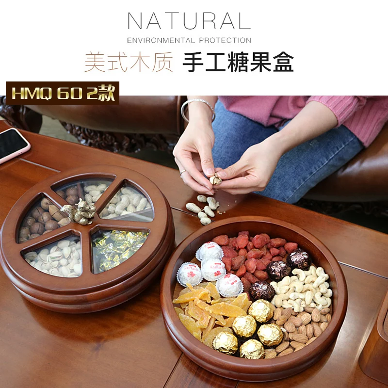 Dried fruit box, candy box, household solid wood living room, double-layer rotating melon seeds, snacks, fruit snacks, grid stor