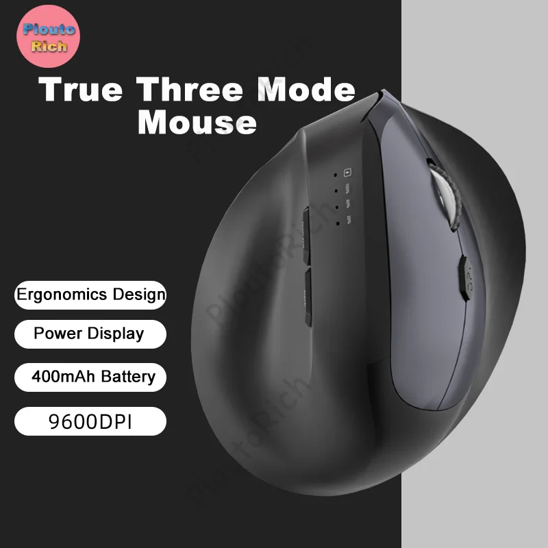 

Wireless Vertical Mouse Ergonomics Design Three Mode Connect Rechargeable Mute Button Power Display Mause Office Use High DPI