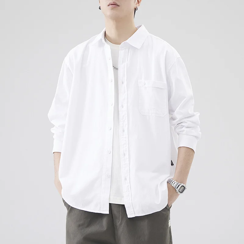 

Spring and autumn new fashion men retro simple shirt with loose cargo casual shirt coat