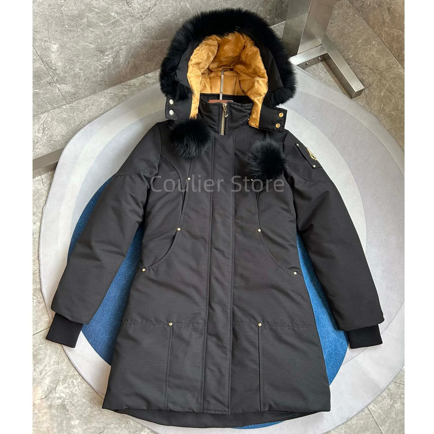 سترة نسائية كندية سفلية، معطف دافئ سميك، سترة نسائية بيضاء مناسبة للمناطق الثلجية الباردة للغاية