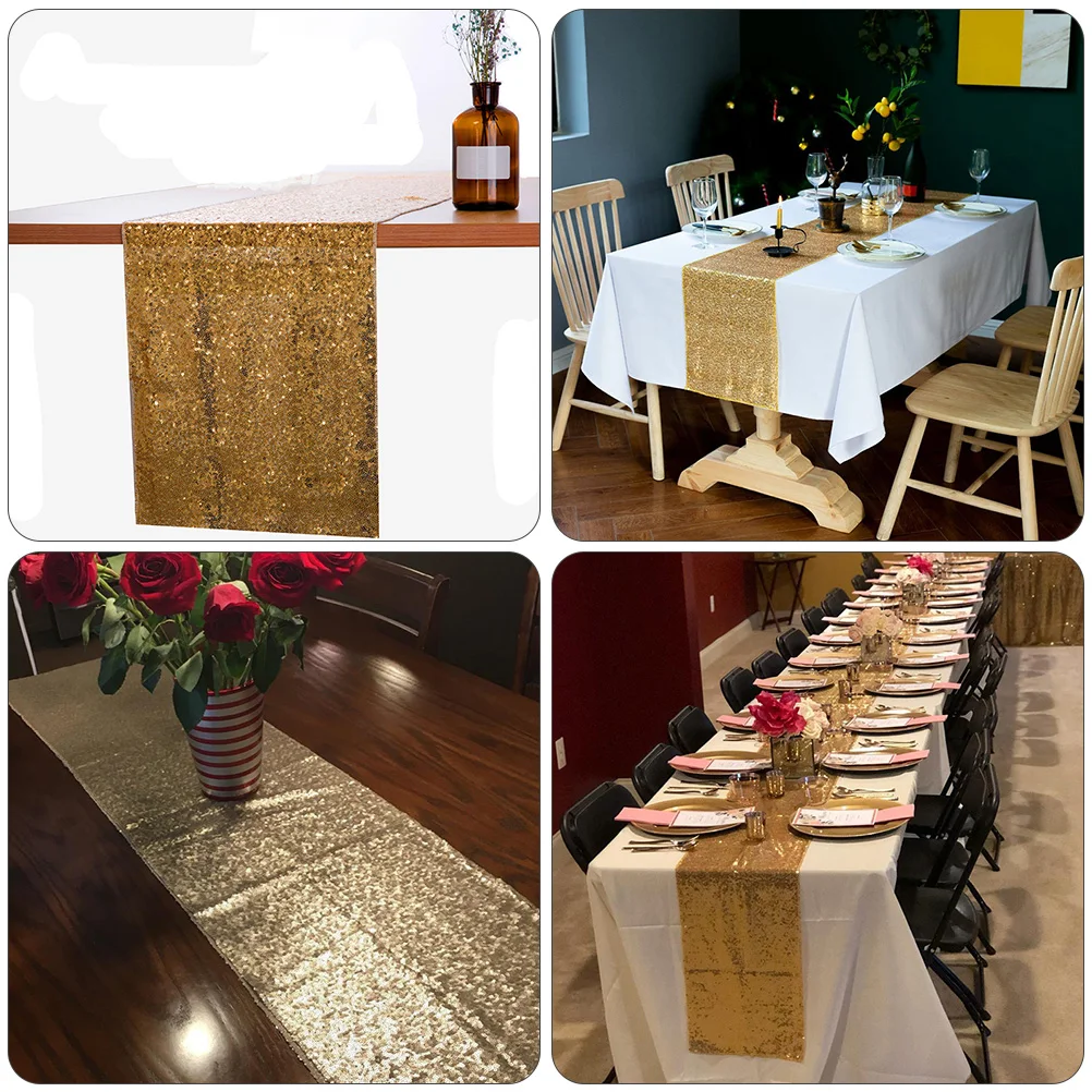 

Sequin Tablecloth Glittering Home Decor Cover Party Supplies Holiday Table Runner Polyester Non Toxic Safe Environmental Bright