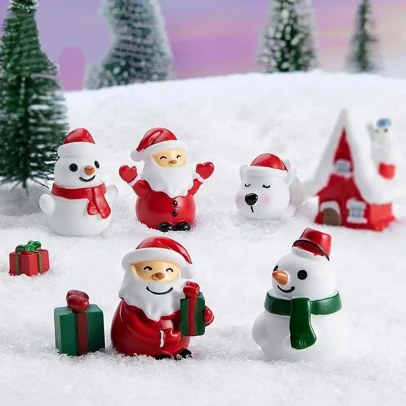 Holiday Mini Ornament 1PC Christmas Santa Claus Snowman Green Gift Box Snow View Decor for Micro Landscape Home Display