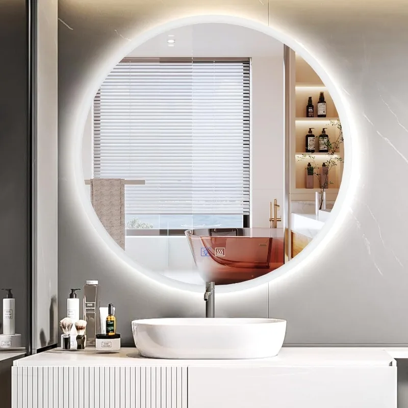 Led Bathroom Mirror, Fog Border Fog Backlit Bathroom Mirror with Light, Smart Touch, Dimmable 3 Color Mode, Shatterproof