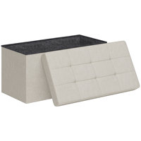 HOMCOM Puff Almacenaje, Banco Almacenaje Plegable 84 L 76x38x38 cm Tapizado en Lino Sintético Baúl de Almacenamiento Crema