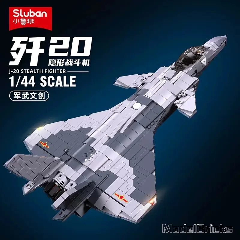 Sluban WW2 Military J-20 Stealth Aircraft Air Force Fighter Model Building Blocks Kids Boys DIY Plane Bricks Toys Christmas Gift