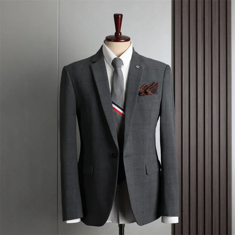 (4) Customized New Plaid Suit Men\'s Slim Business Formal Wear Wedding Groomsmen Suit