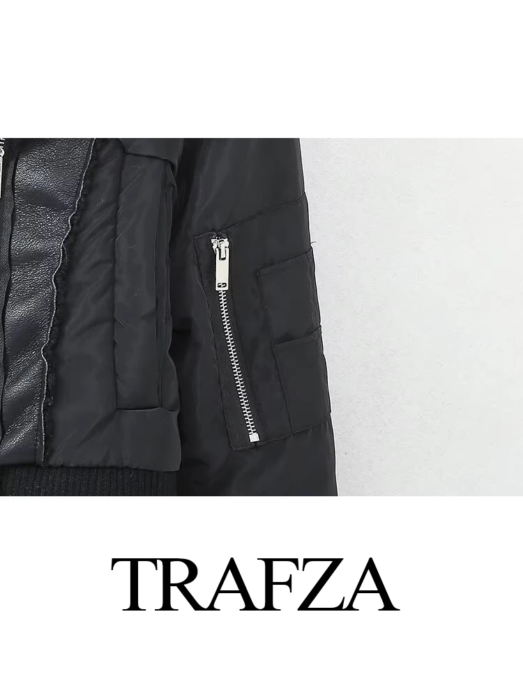 TRAFZA Moda invernale da donna impiombata ​ ​ Cappotto reversibile da donna con colletto rovesciato, manica lunga, cerniera, giacca calda casual da strada