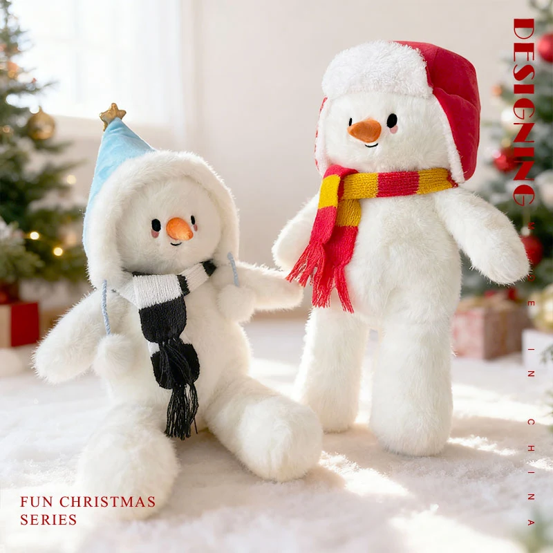 37 cm ﻿   Peluche pupazzo di neve di Natale che indossa una sciarpa Adorabile pupazzo di neve farcito morbido bambola di peluche Decorazioni festive Regalo per ragazza ragazzo