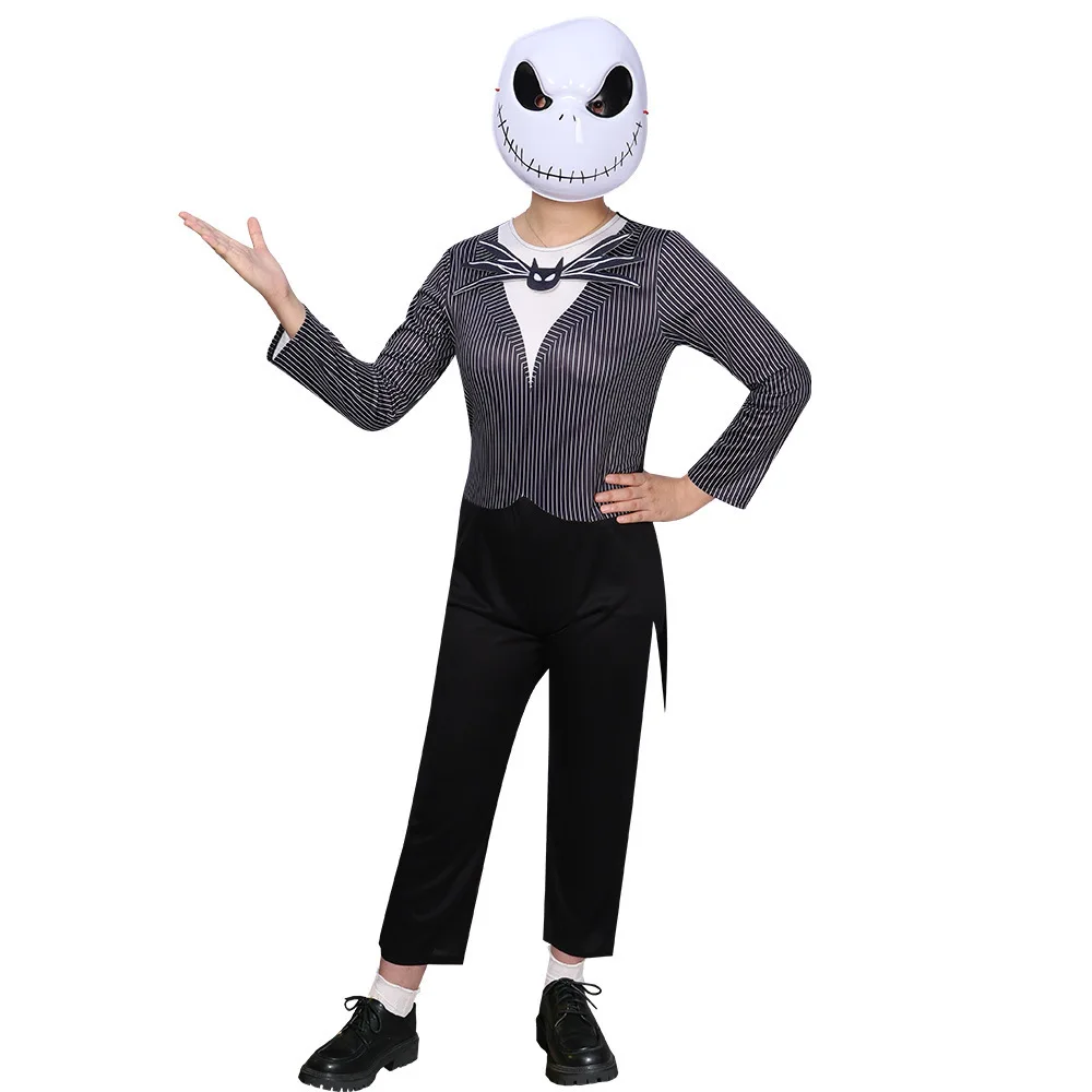 Child The Nightmare Jack Skellington Cosplay Costume Jack Before Mask Cos Bodysuit Suit Halloween For Boys Girls Kids Christmas