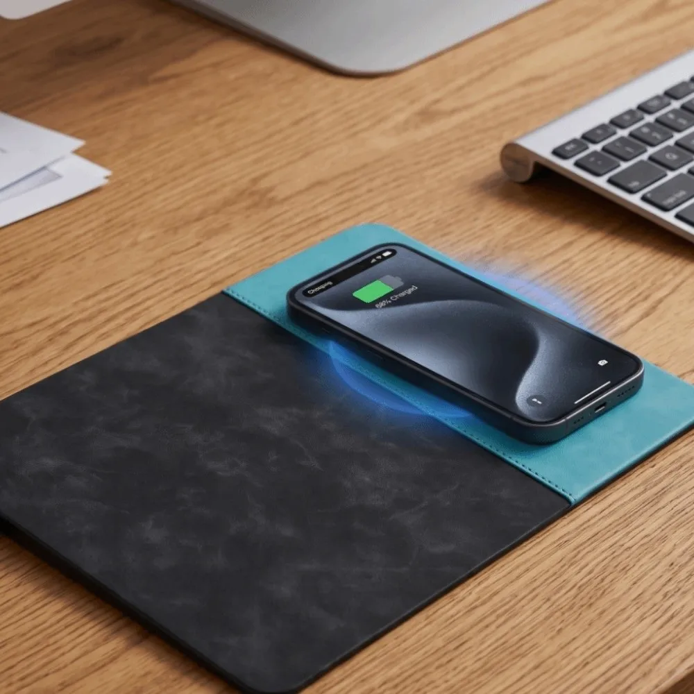 15W Fast Charging Wireless Charging Mouse Pad Non-slip 2 in 1 2 in 1 Mouse Pad PU Leather Simple Styled Gaming Mousepad