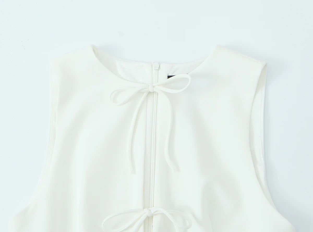 เดรสจีบผูกโบว์แขนกุดสำหรับผู้หญิง KONDALA รุ่นใหม่ปี 2025 แฟชั่นฤดูร้อน สไตล์โรแมนติก เรียบง่าย เหมาะสำหรับวันหยุด