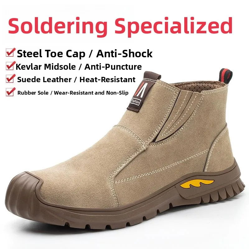 

Men's Se Work Boots Anti-impact Steel Toe Split Leather Anti-piercing Construction Site Spla Proof Labor Protection oes