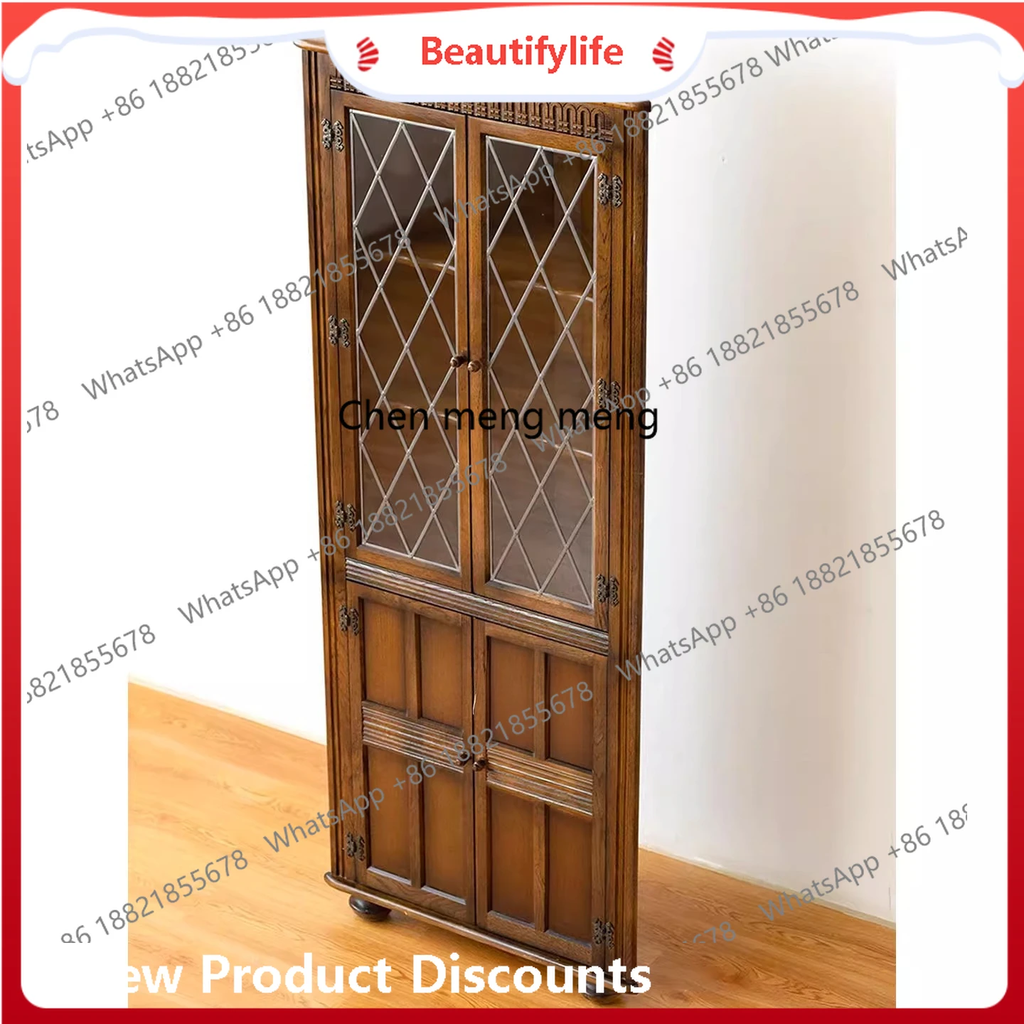 

Solid wood corner cabinet French retro old living room home storage medium antique display cabinet H