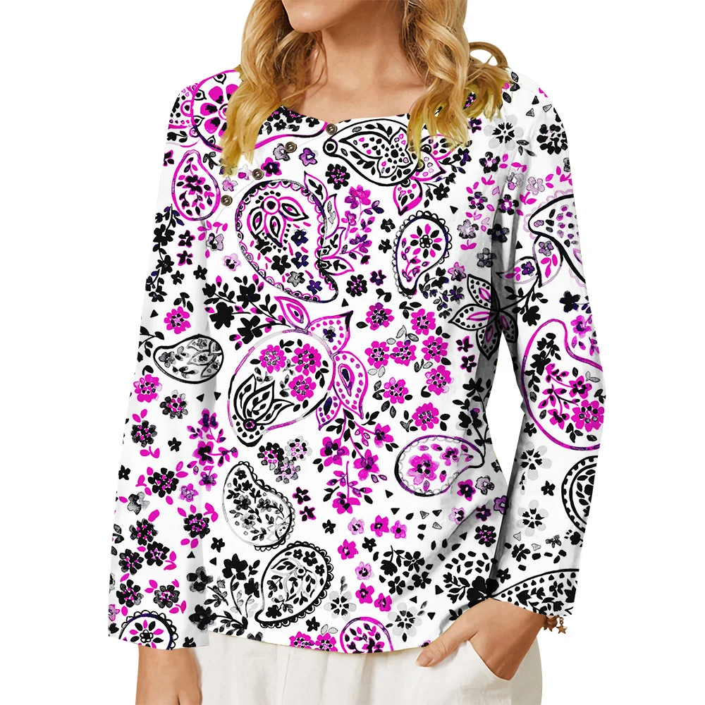 CLOOCL Fashion Women T-shirt Perris Art Flowers Pattern 3D Printed Long Sleeve Shirt Button Decorate Tee Blouse Casual Tops