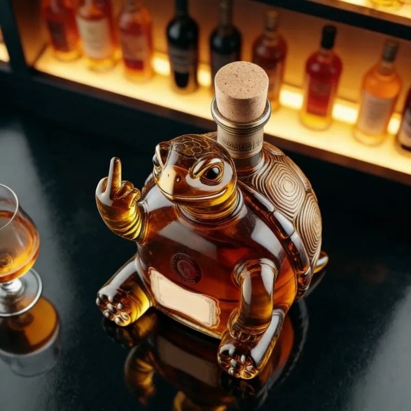 Creative middle finger turtle-shaped glass decanter, personalized whiskey bottle, bar wine cabinet collection ornament