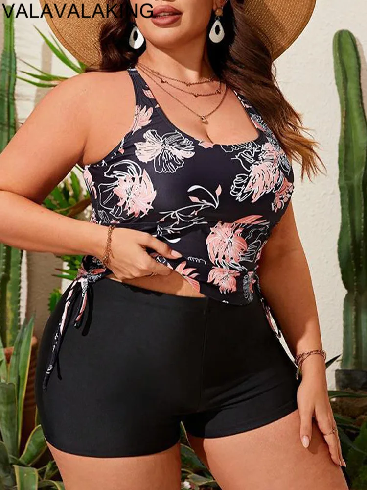 2025 Print Strapped 2-częściowy zestaw tankini Plus Size Kobiety Wysoka talia Duży kostium kąpielowy Plaża Duży strój kąpielowy Chubby Curvy Strój