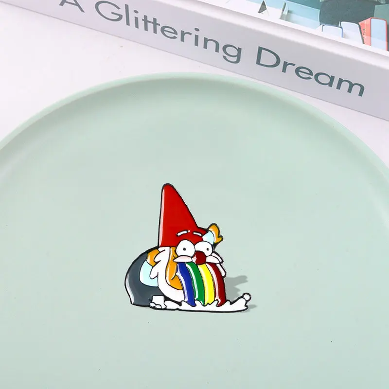 Rainbow Vomit Dwarf Enamel Pin Custom Funny Animan Brooches for Shirt Lapel Bag Badge Cartoon Jewelry Gift for Kids Friends