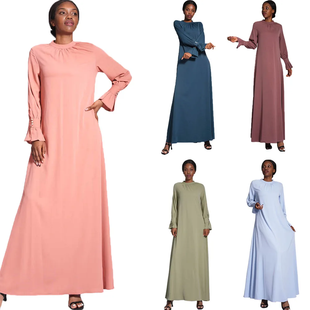 

Plain Inner Dress Long Loose Long Sleeve A Line Women Muslim Fashion Under Abayas Dubai Turkey Solid Color Arab Islamic Clothing