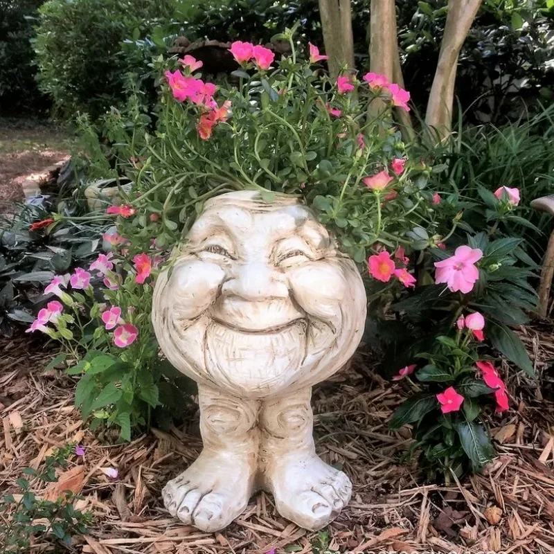 Funny Muggle Face Resin Sculpture in Flower Pot with Funny Expression Garden Supplies Garden Accessories Balcony Decorations