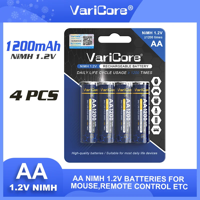 

VariCore AA Rechargeable Batteries 1.2V 1200mAh Ni-MH High Capacity for Toys Remote Control Long Lasting Eco-Friendly