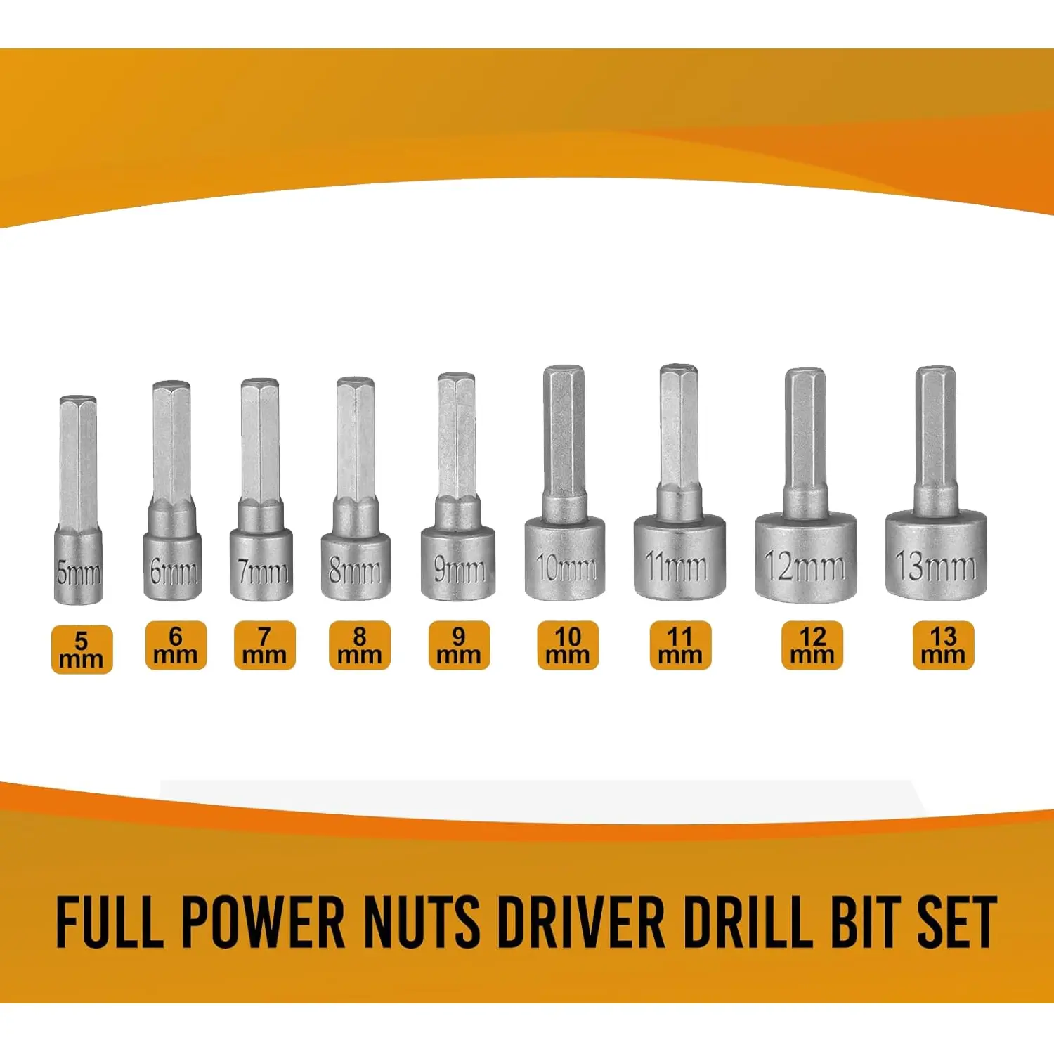 9Pcs Power Nuts Driver Drill Bit Tools Set 1/4'' Driver Hex Shank Keys Metric Socket Wrench Screw Impact Driver Bit Set for Po