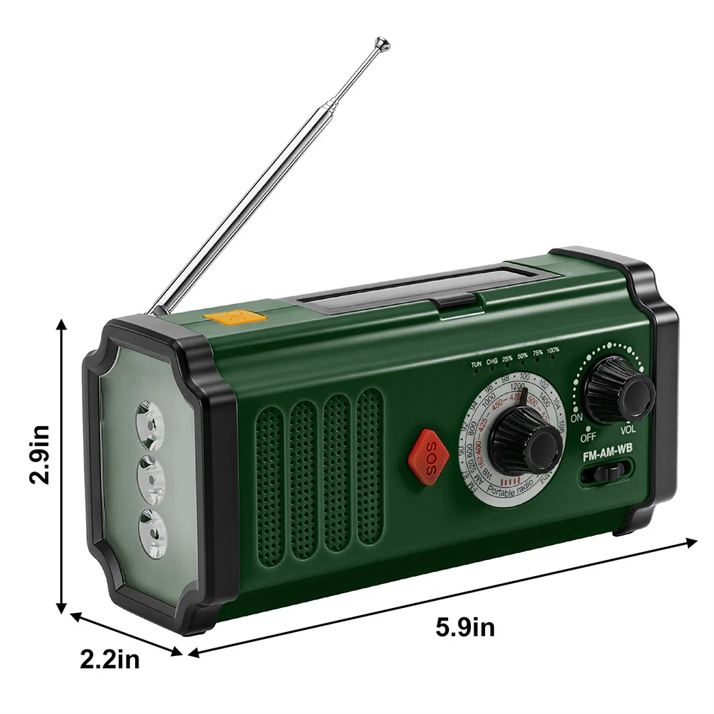Portable Emergency Solar Hand Crank Outdoor FM AM WB Weather Radio with SOS Alarm Flashlight Rechargeable Power Bank Wholesale view 6