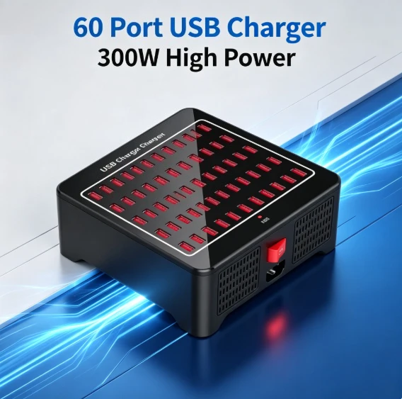 300W USB Charging Station 40-60 Port Fast Charger Multi Device Desktop Hub PD QC Smart Power Adapter Office Studio Organizer