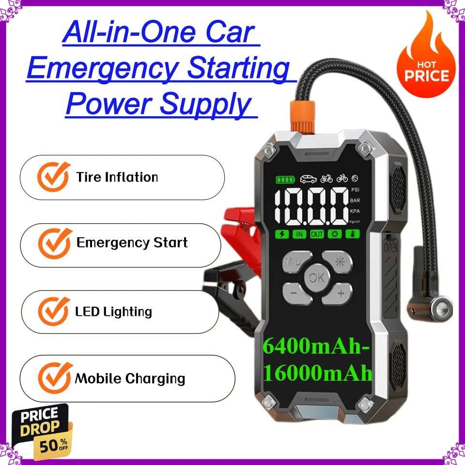 All-in-One Car Emergency Starting Power Supply with 12V High-pressure Portable Strong Start and On-board Inflator