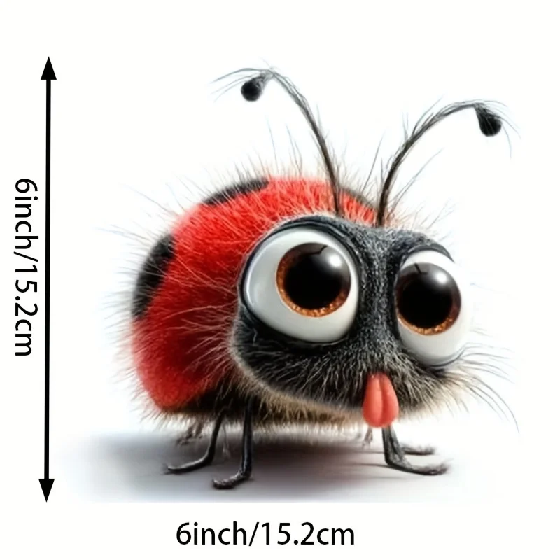 Cute Fluffy Ladybug Waterproof Glossy Vinyl Stickers, Removable Adhesive Decals for Car Window Laptop Room Decor