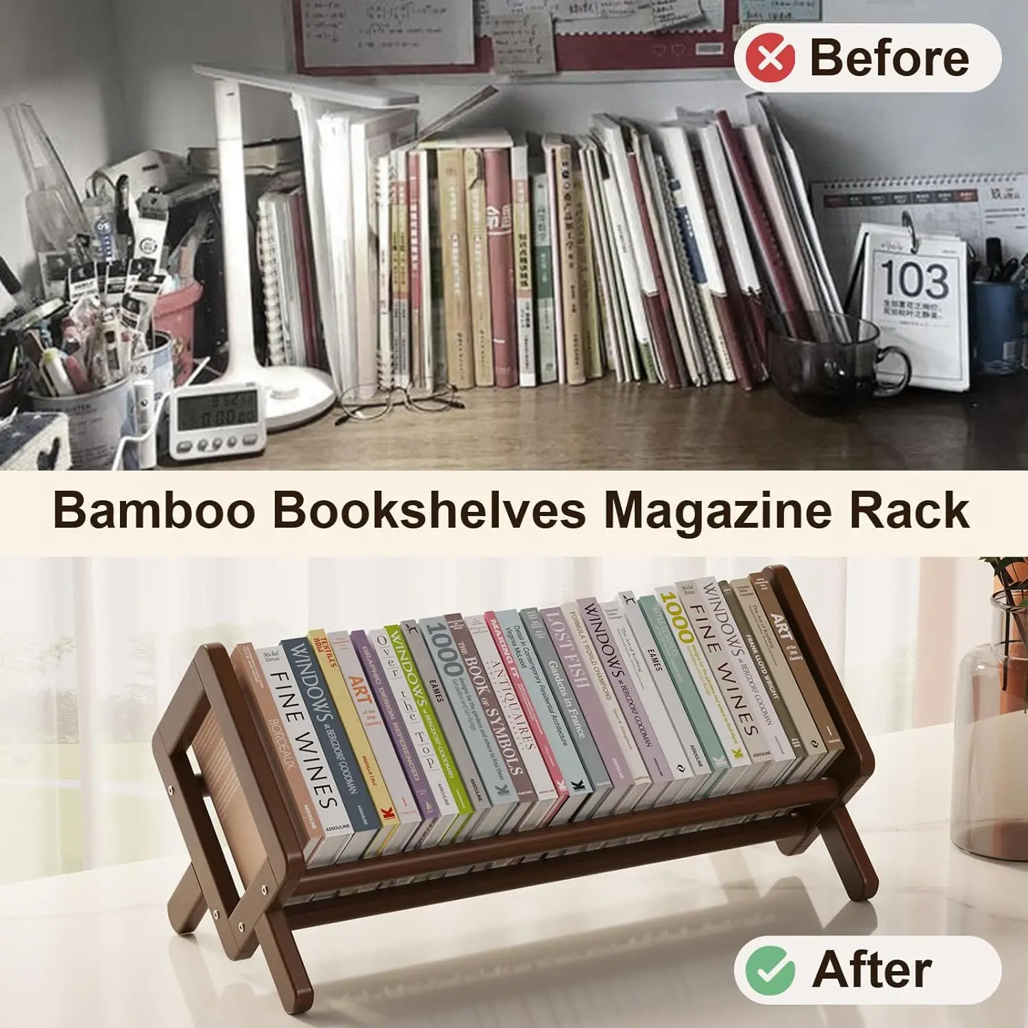 Premium Desktop Bookshelf,Retro Brown Book Rack Shelf Organizer, Tabletop Large Magazine Holder Racks for Magazines,Books, Files image 6